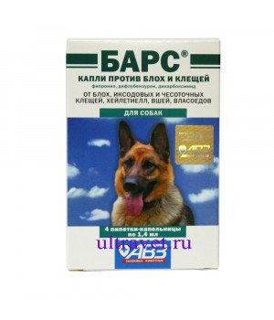 Капли "Барс" для собак против блох и клещей (4 дозы по 1,4 мл)