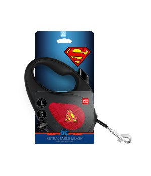 Поводок-рулетка WAUDOG с рисунком "Супермен Лого Красный", размер L, до 50 кг, 5 м, черный