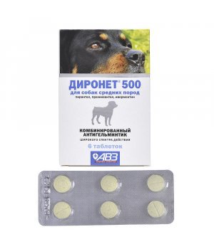 Диронет 500 таблетки для собак средних пород, 6 таб.