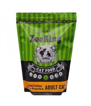 Корм для кошек сухой ZooRing ADULT CAT Утка и Индейка, 1,5 кг