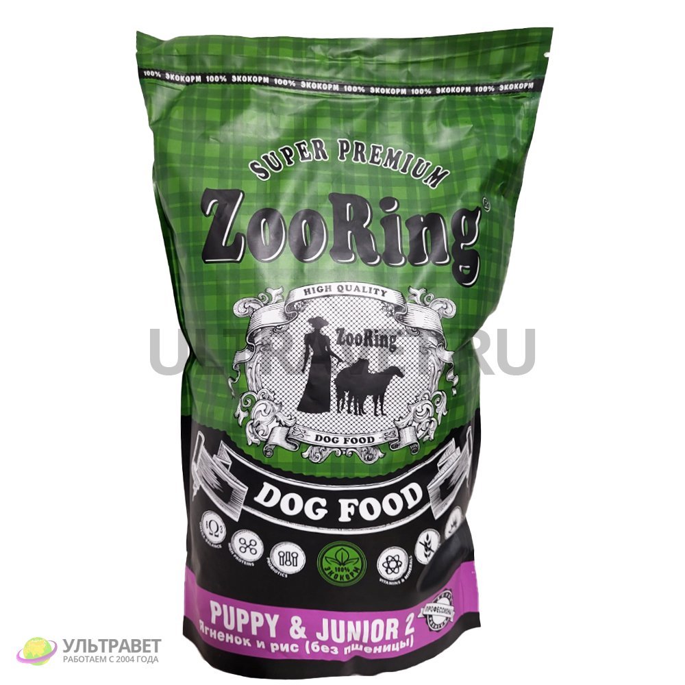 Корм для собак сухой ZooRing Puppy&Junior 2 Ягненок и рис (без пшеницы), 2 кг