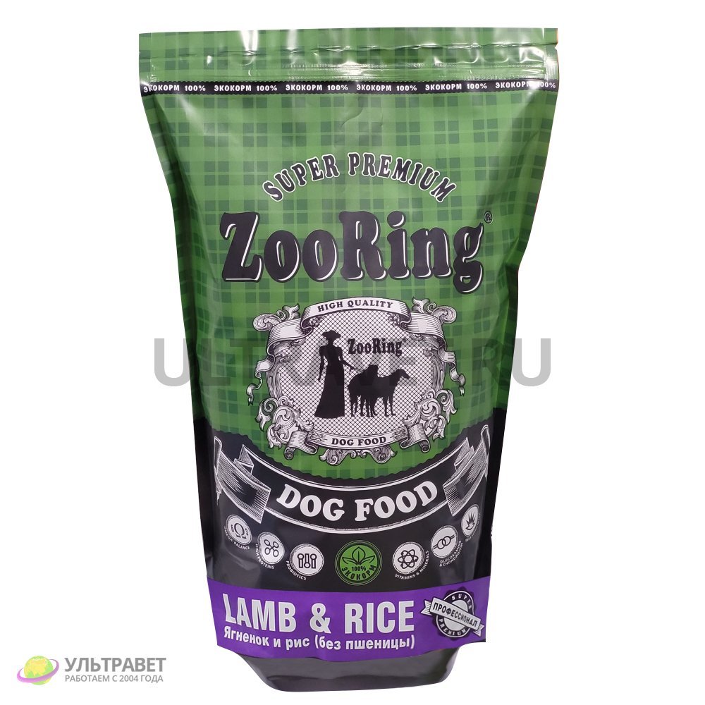 Корм для собак сухой ZooRing Ягненок и рис (без пшеницы), 2 кг