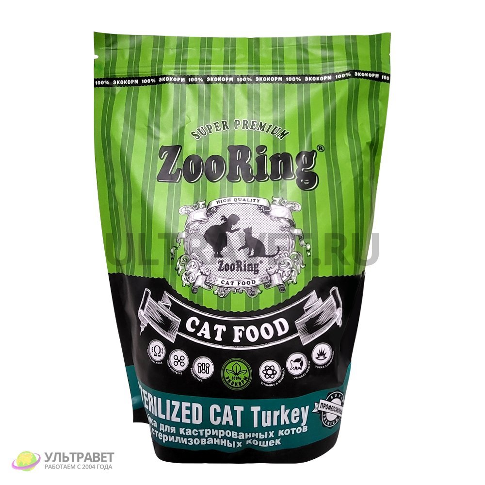 Корм для кошек сухой ZooRing STERILIZED CAT Turkey индейка, 1,5 кг