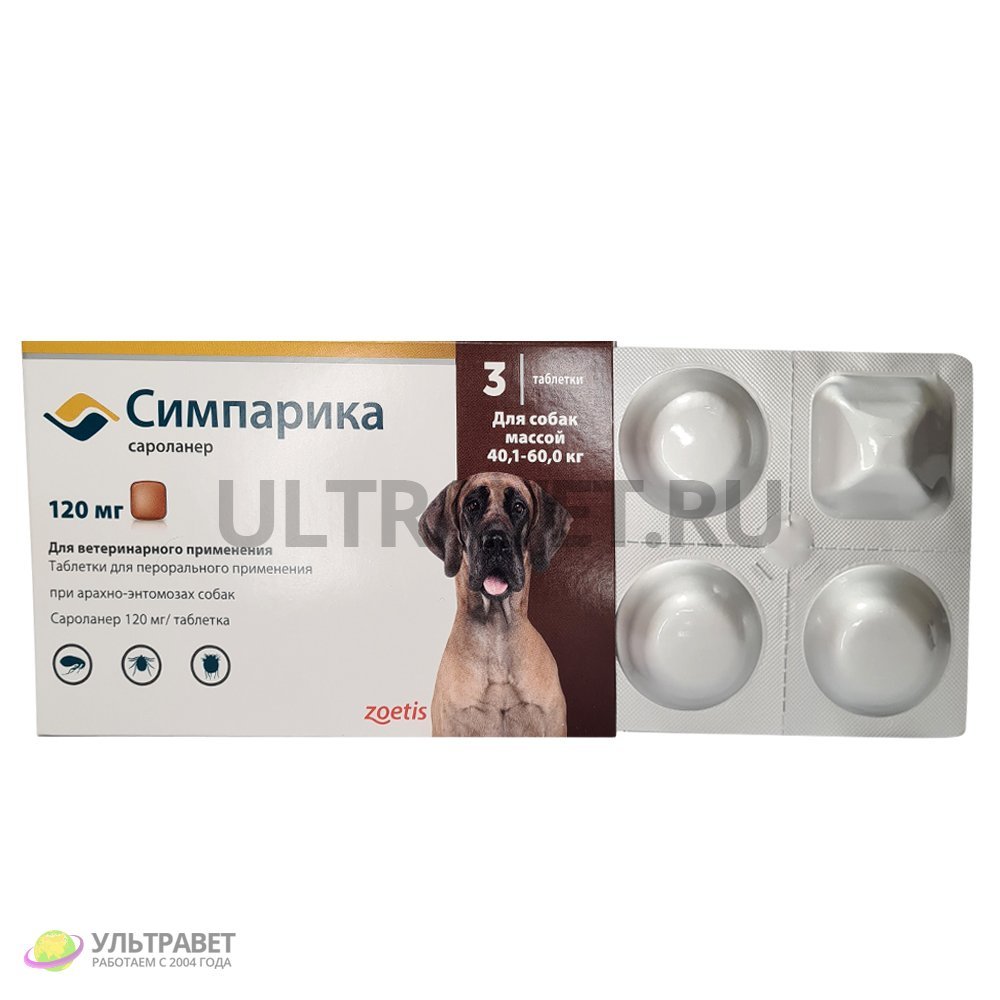 Симпарика таблетки для собак от блох и клещей (5 мг, 10 мг, 20 мг, 40 мг, 80 мг, 120 мг)