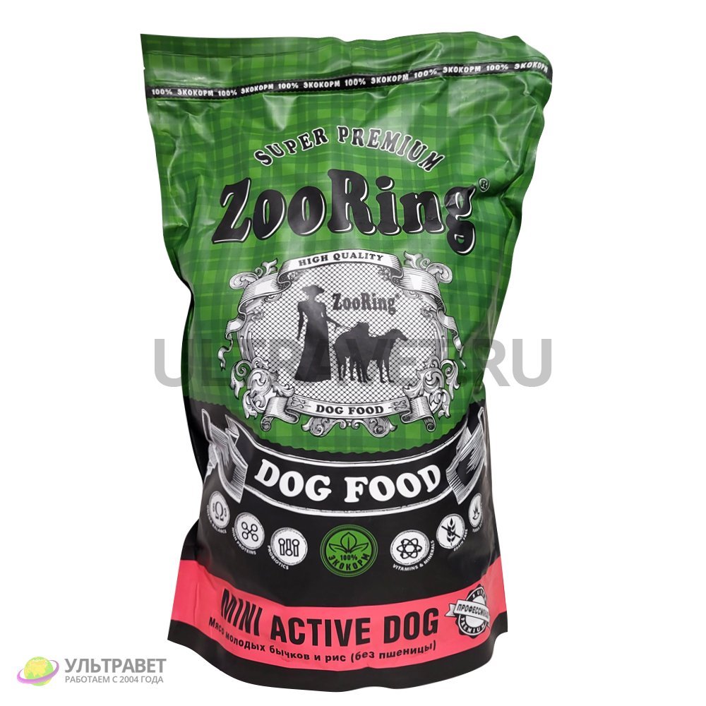 Корм для собак сухой ZooRing Mini Active Dog Мясо молодых бычков и рис, 2 кг